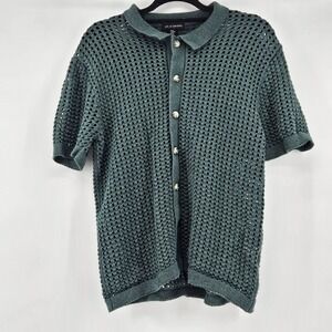 Art of Rhetoric Crochet Polo Knit Button Up Short Sleeve Shirt Top M Hipster